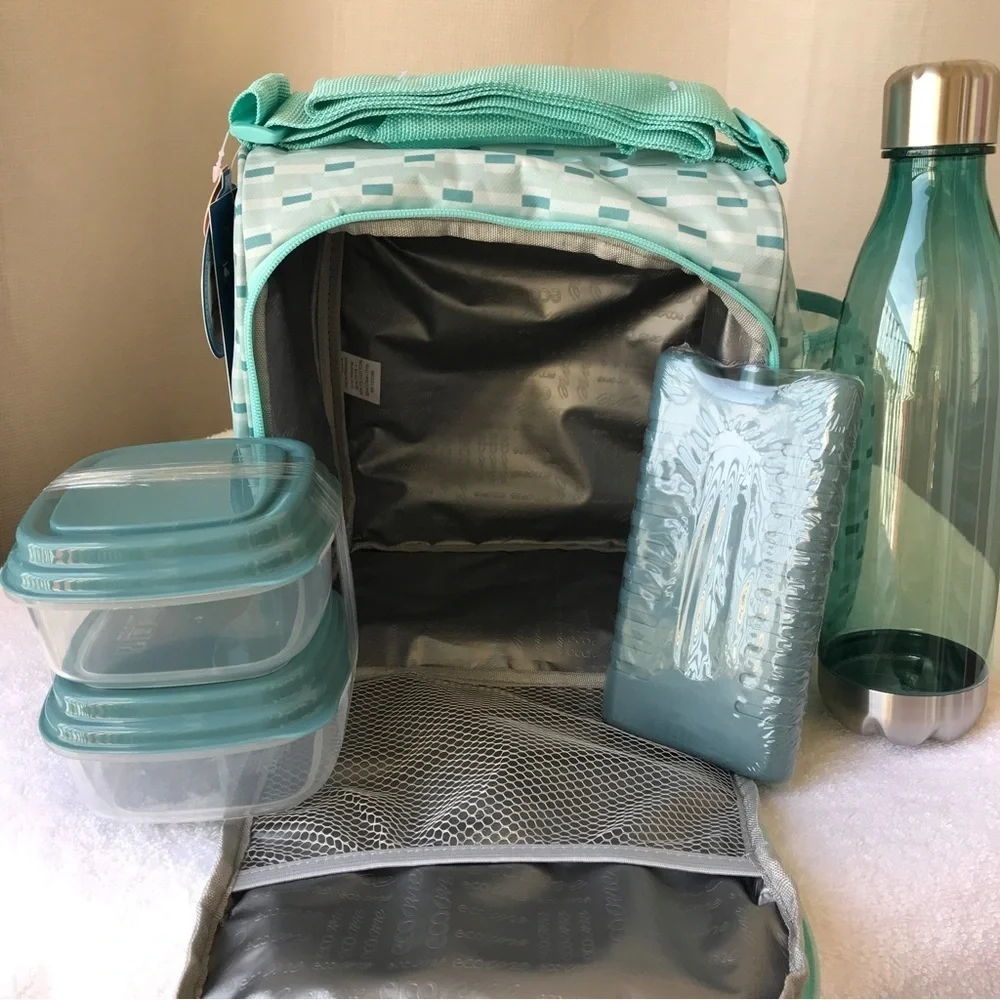 insulated lunch tote for hot & cold food storage in turquoise‎ 7 piece